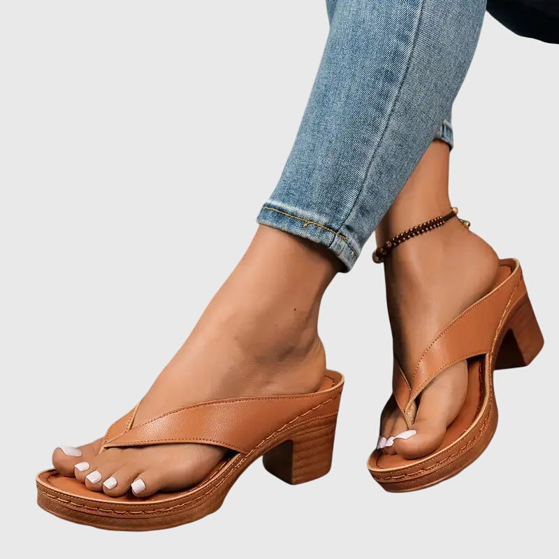 Velmara | Women's Platform Thong Block Heel Sandals - Gold - Image 7