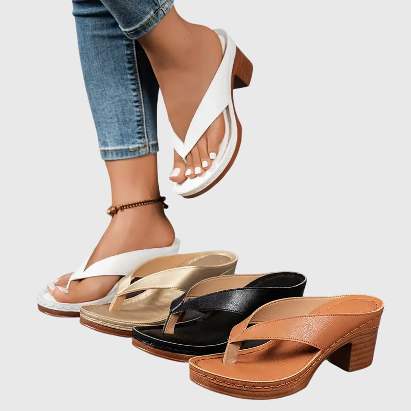 Velmara | Women's Platform Thong Block Heel Sandals - Gold - Image 9