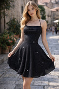 Velmira | Women's Glitter Halter Cocktail Dress - Black - Image 1