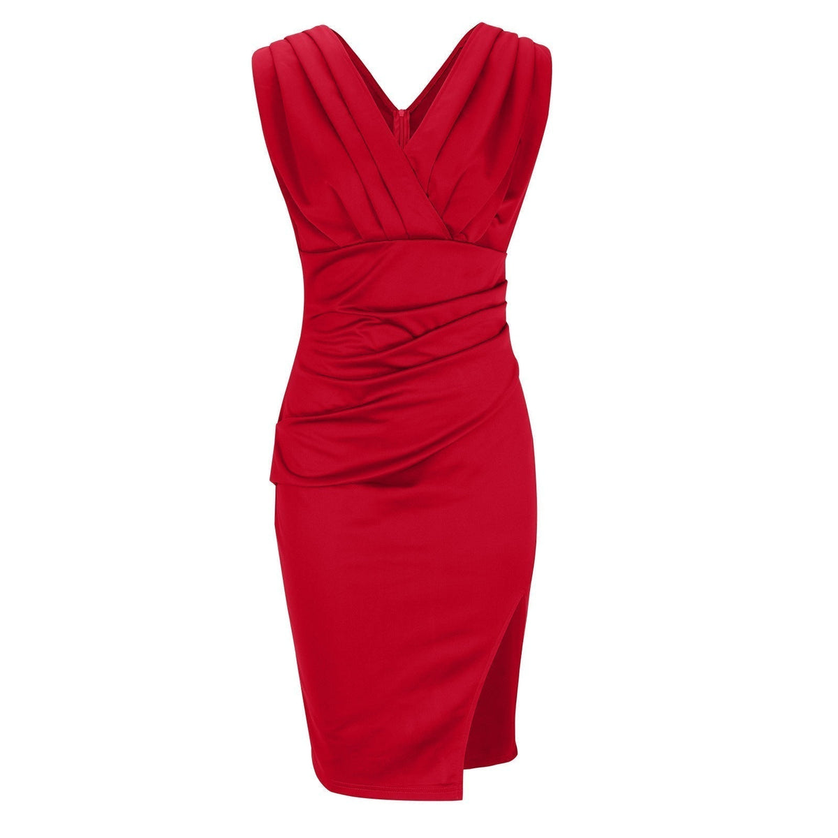 Velmonde | Women's Cocktail Dress Pleated Bodycon - Red - Image 9