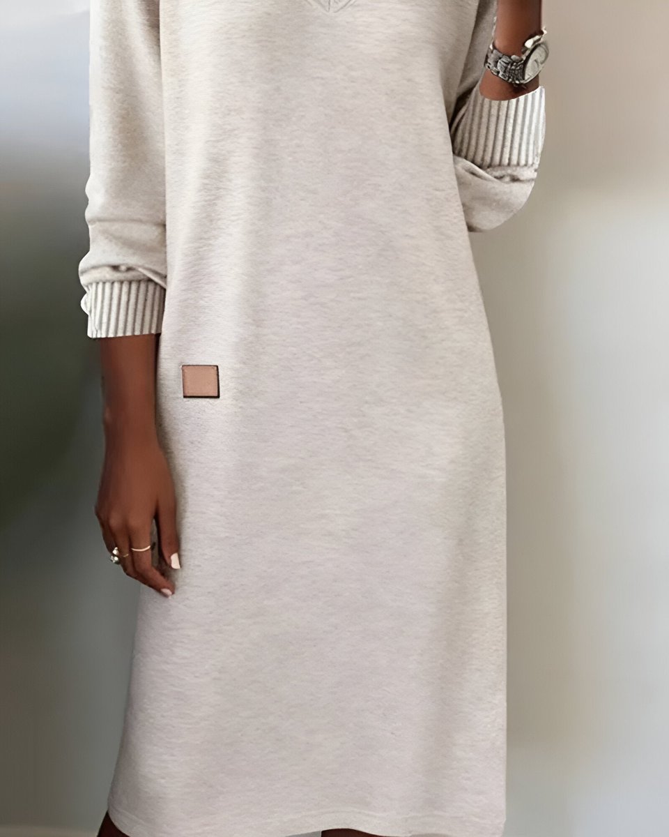 Velnora | Women's Midi Dress Long Sleeve V-Neck - Image 5