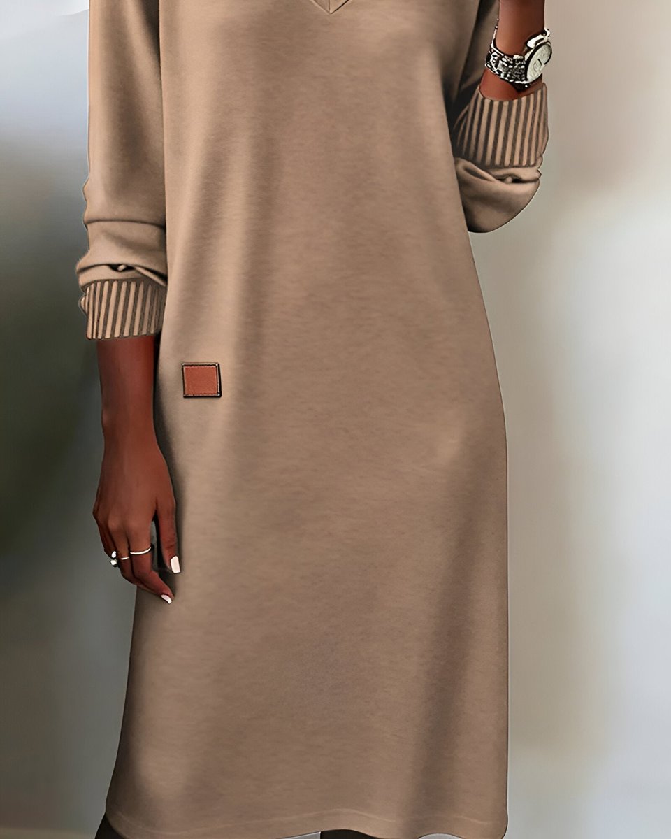 Velnora | Women's Midi Dress Long Sleeve V-Neck - Image 7