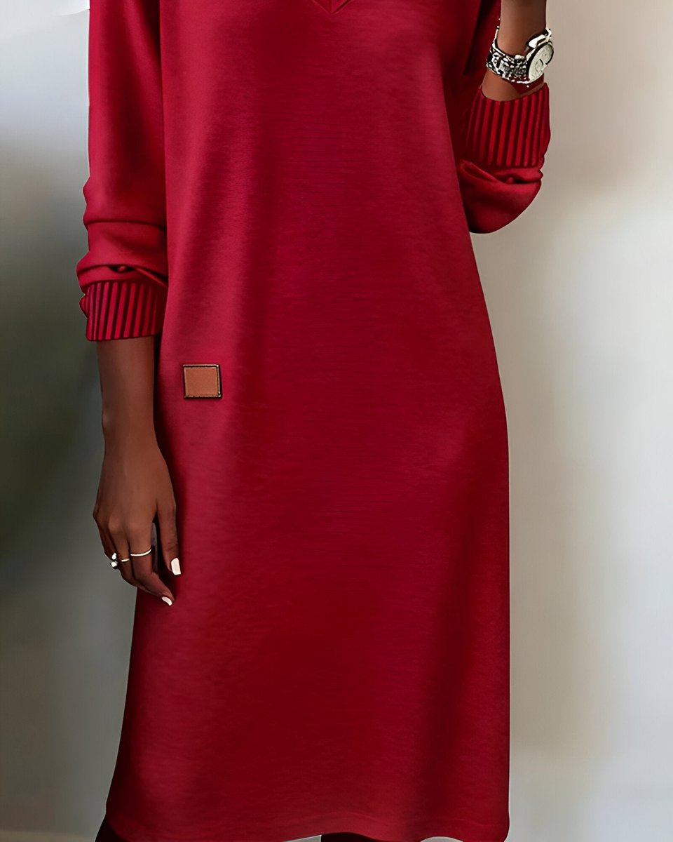 Velnora | Women's Midi Dress Long Sleeve V-Neck - Image 9