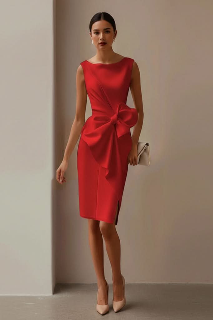 Velvaine | Women's Cocktail Dress with Bow Detail - Light Pink - Image 4