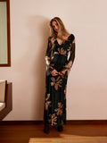 Velvaine | Women's Floral Maxi Dress Long Sleeve - Black - Image 1