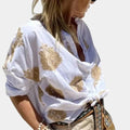 Velvaine | Women's Relaxed Linen Top Embroidered Blouse - Sky Blue - Image 4