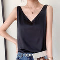 Velvaine | Women's V-Neck Satin Cami Top - Black - Image 1