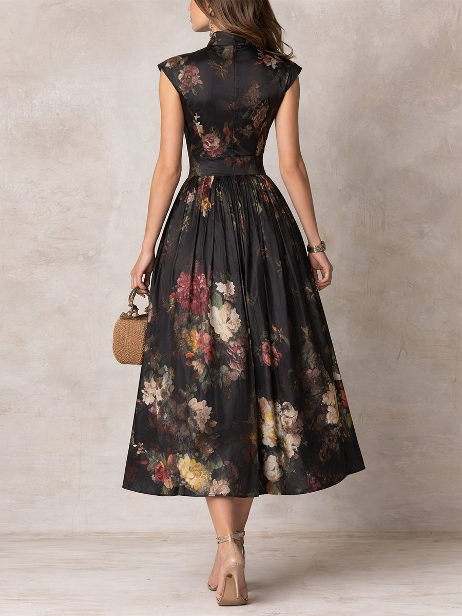 Veradelle | Women's Floral Print Midi Cocktail Dress - Black - Image 2