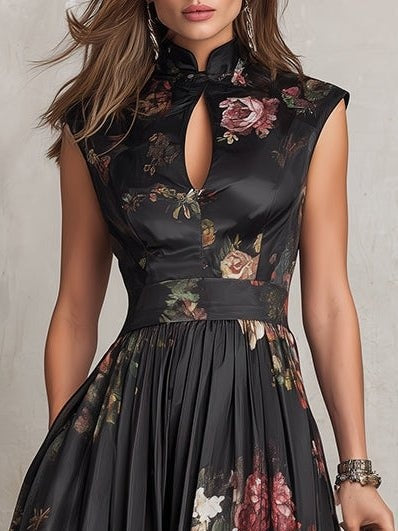 Veradelle | Women's Floral Print Midi Cocktail Dress - Black - Image 4
