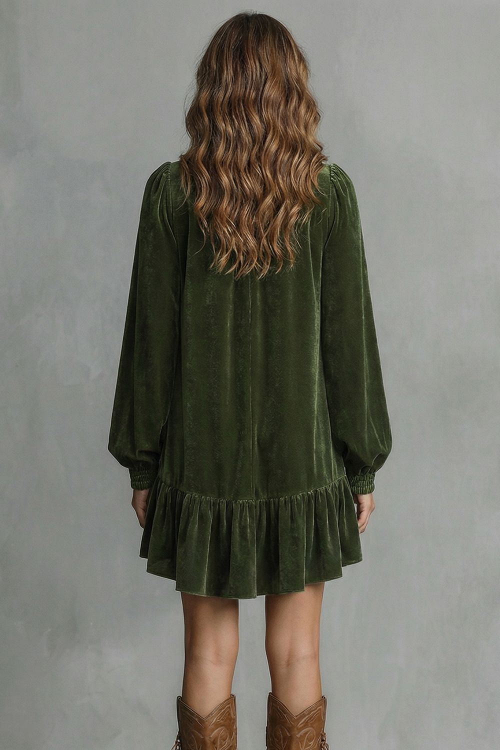 Veradine | Women's Velvet Bow-Tie Mini Dress - Dark Green - Image 4