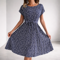 Veraine | Women's Midi Dress Tie Waist - Navy - Image 1