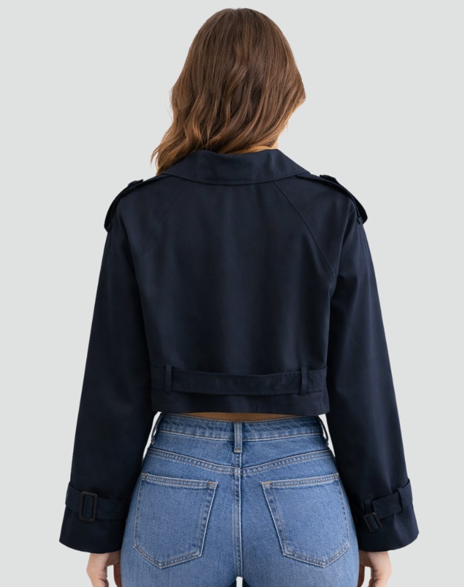 Verlindra | Women's Cropped Double-Breasted Trench Coat Jacket - Image 8