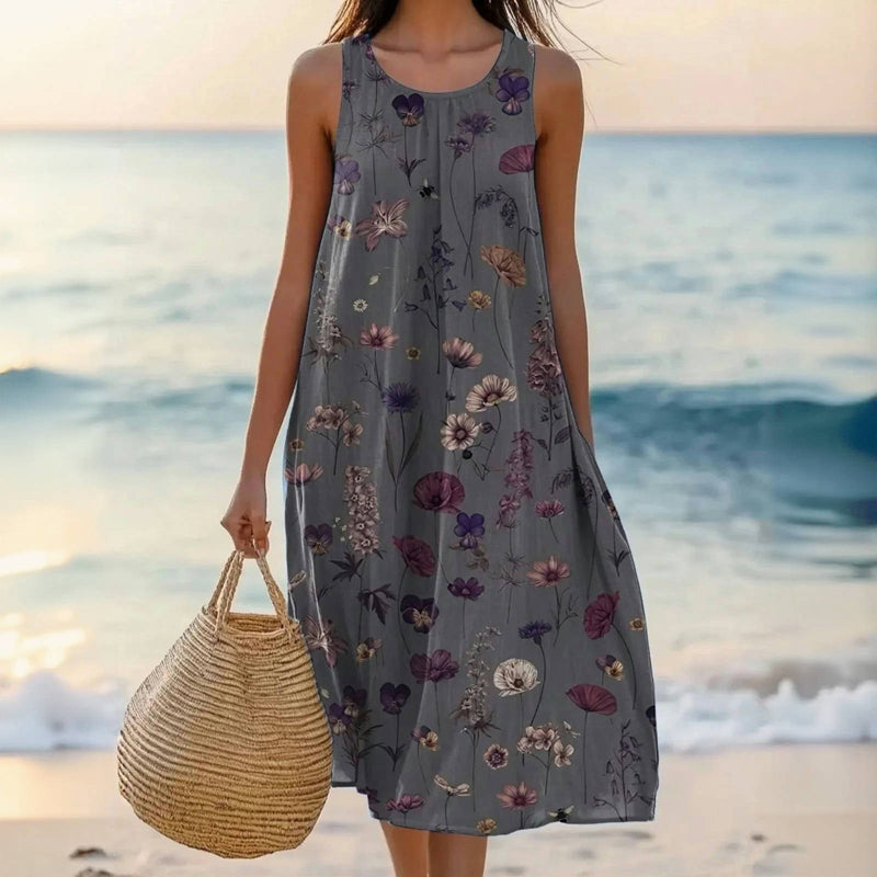 Vernelle | Women's Floral Summer Dress Sleeveless Midi - Grey - Image 1