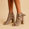 Vervaine | Women's Nude Open Toe Block Heels - Taupe - Image 1