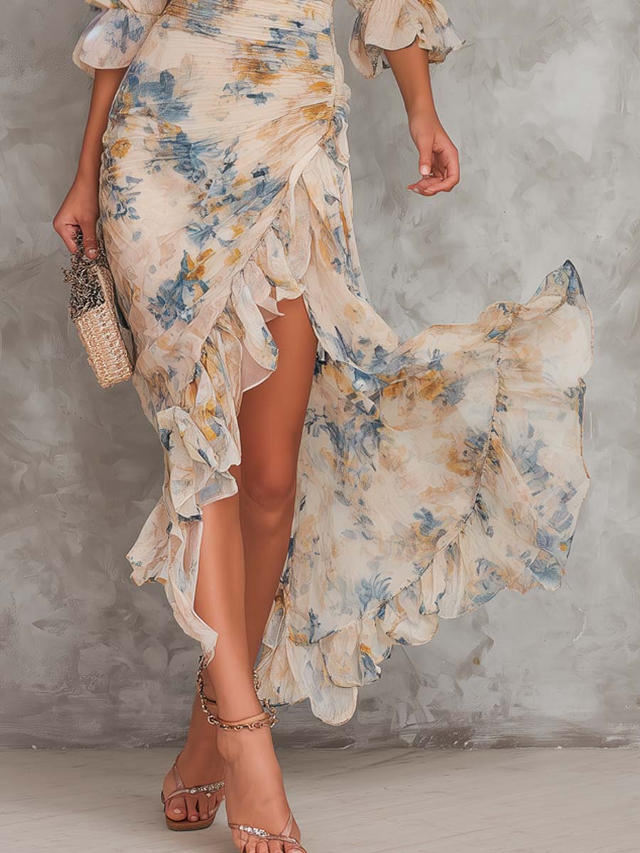 Vervelle | Women's Floral Maxi Dress Ruched Waist - Image 4