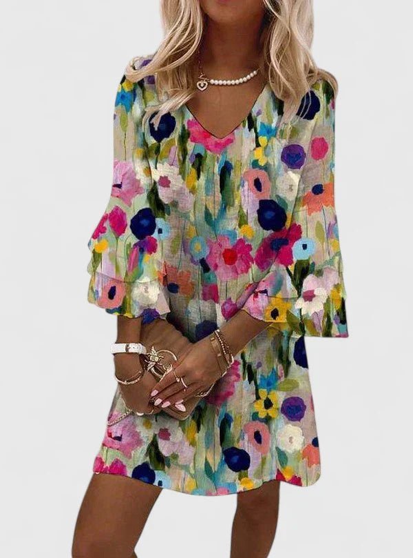 Vesna | Women's Floral Print Ruffle Sleeve Mini Dress - Image 1