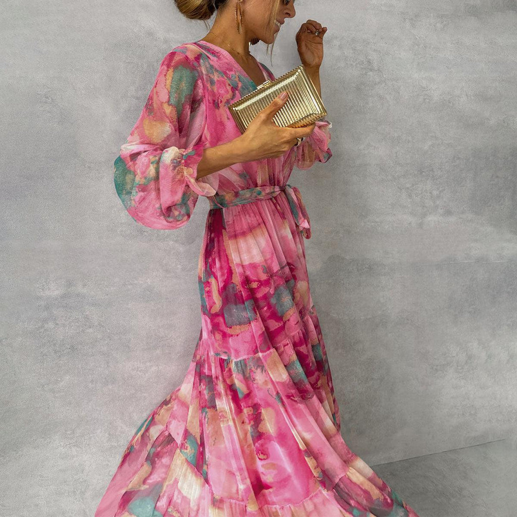 Vespina | Women's Floral Maxi Wrap Dress - Pink - Image 1