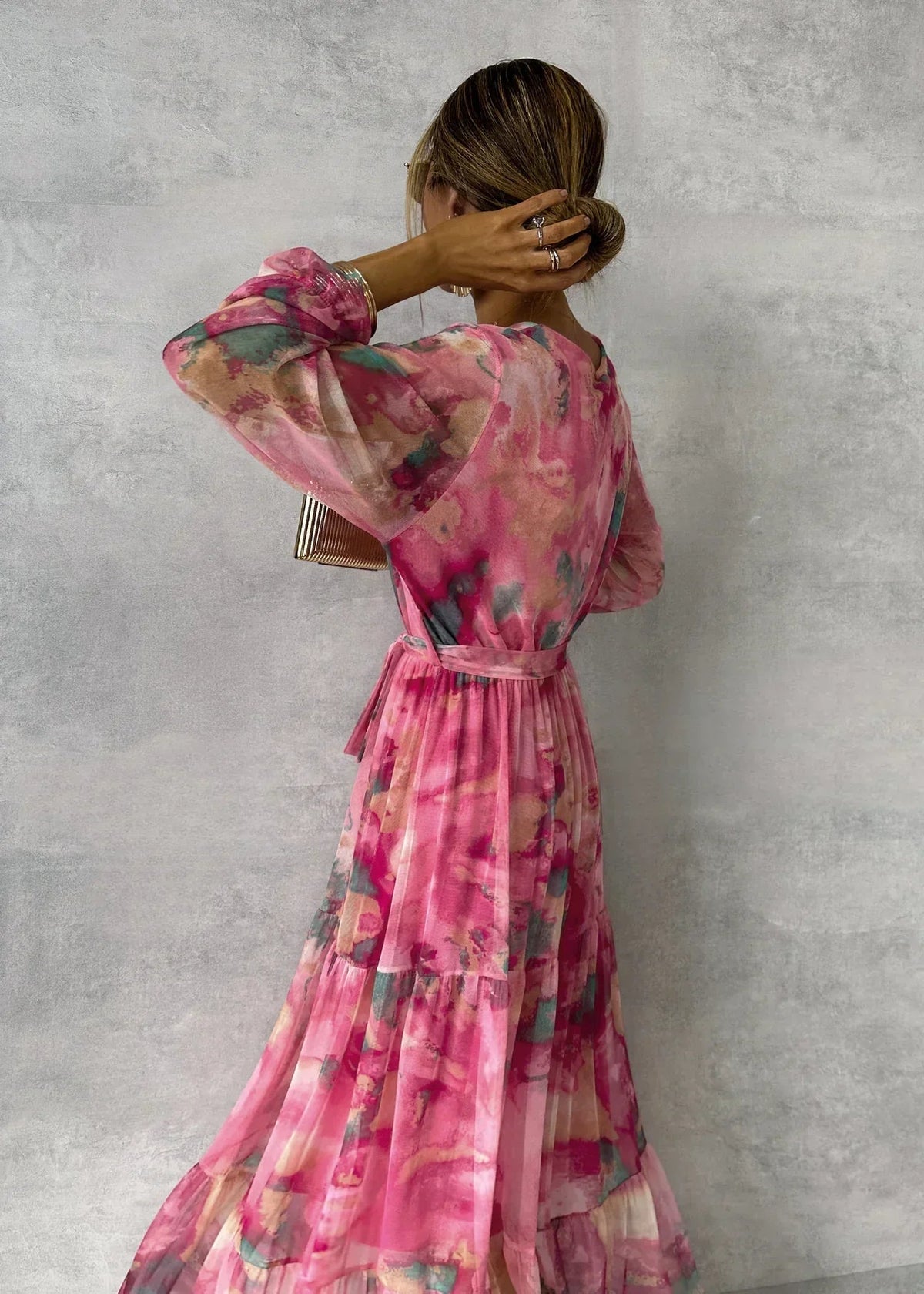 Vespina | Women's Floral Maxi Wrap Dress - Pink - Image 3