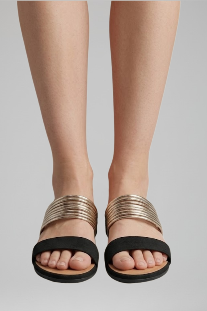 Vespourne | Women's Slide Sandals Metallic Multi-Strap - Black - Image 1