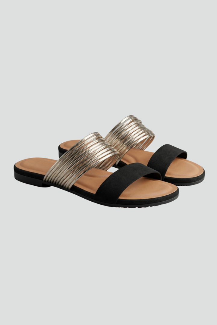 Vespourne | Women's Slide Sandals Metallic Multi-Strap - Black - Image 2