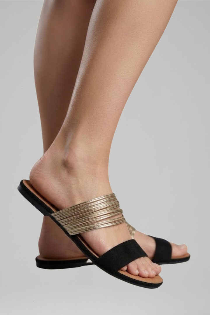 Vespourne | Women's Slide Sandals Metallic Multi-Strap - Black - Image 4