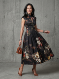 Vordaine | Women's Cocktail Dress Floral Midi - Black - Image 1