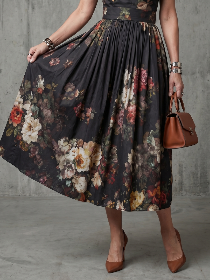 Vordaine | Women's Cocktail Dress Floral Midi - Black - Image 4