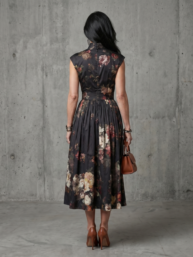 Vordaine | Women's Cocktail Dress Floral Midi - Black - Image 5
