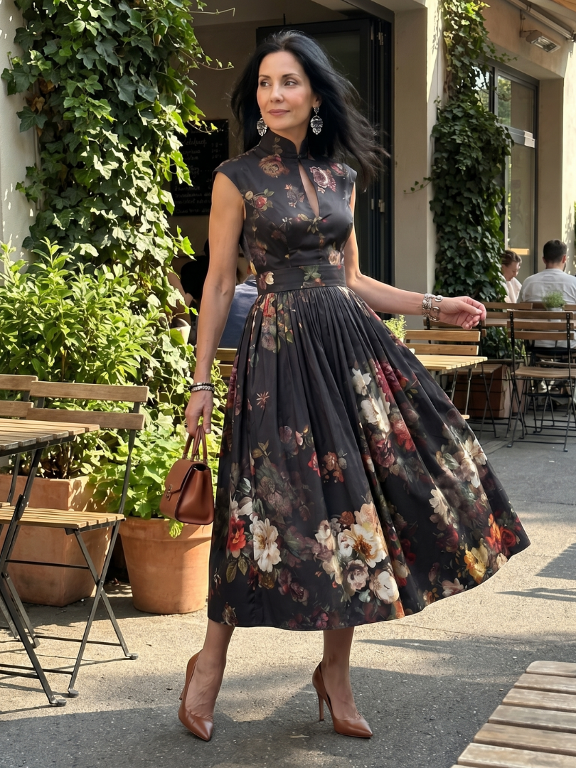 Vordaine | Women's Cocktail Dress Floral Midi - Black - Image 6