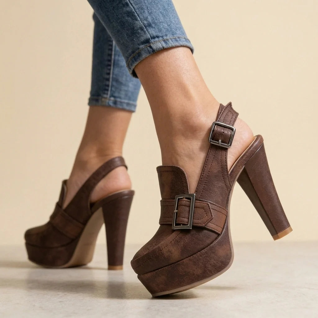 Vordaine | Women's Platform Block Heel Slingback - Dark Brown - Image 2