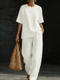 Vordine | Women's Two Piece Set Wide Leg Trousers - White - Image 1