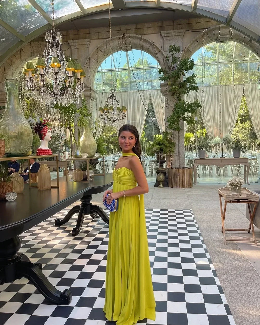 Voriande | Women's Halter Neck Pleated Maxi Dress - Yellow - Image 2