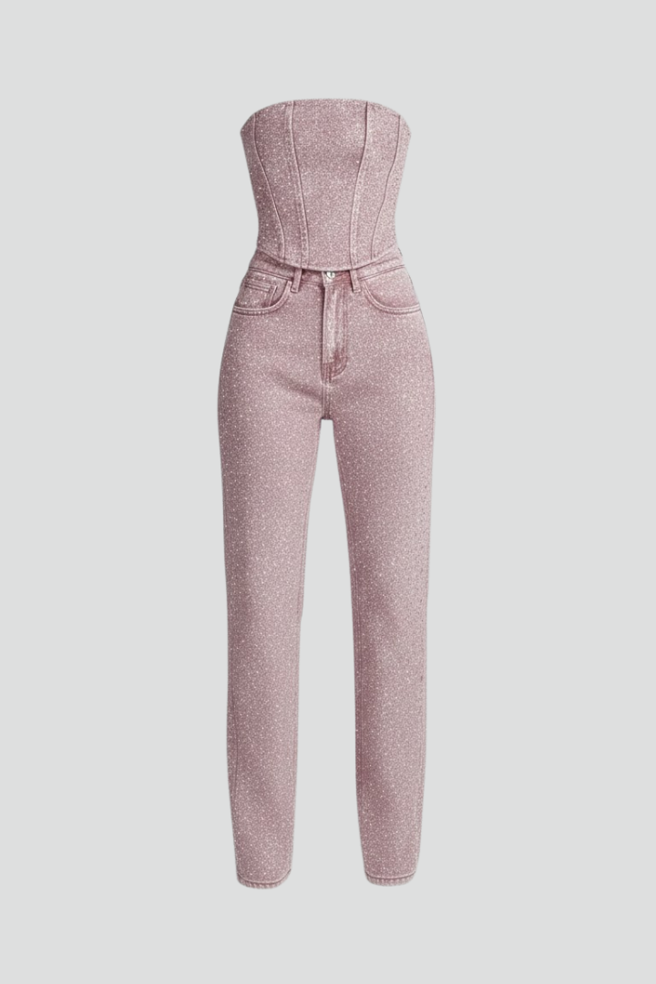 Voriande | Women's Strapless Corset Evening Set - Pink - Image 2