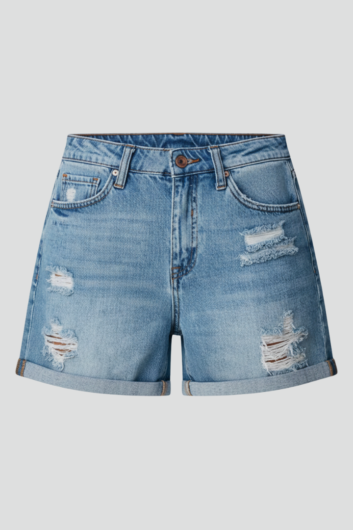 Vornaith | Women's Distressed Denim Shorts High Rise - Light Blue - Image 2