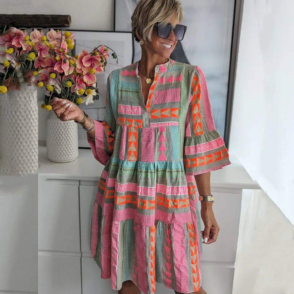 Vornelle | Women's Boho Print Tiered Mini Dress - Image 1