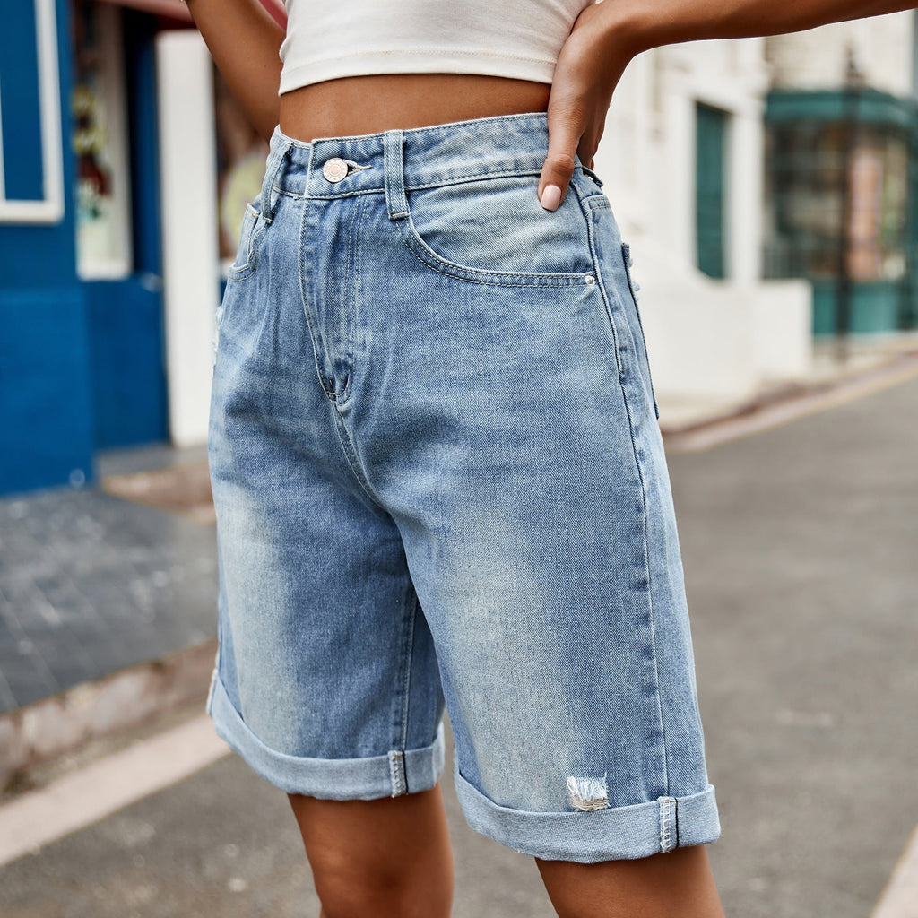 Vornelle | Women's Relaxed Fit Denim Shorts - Light Blue - Image 1
