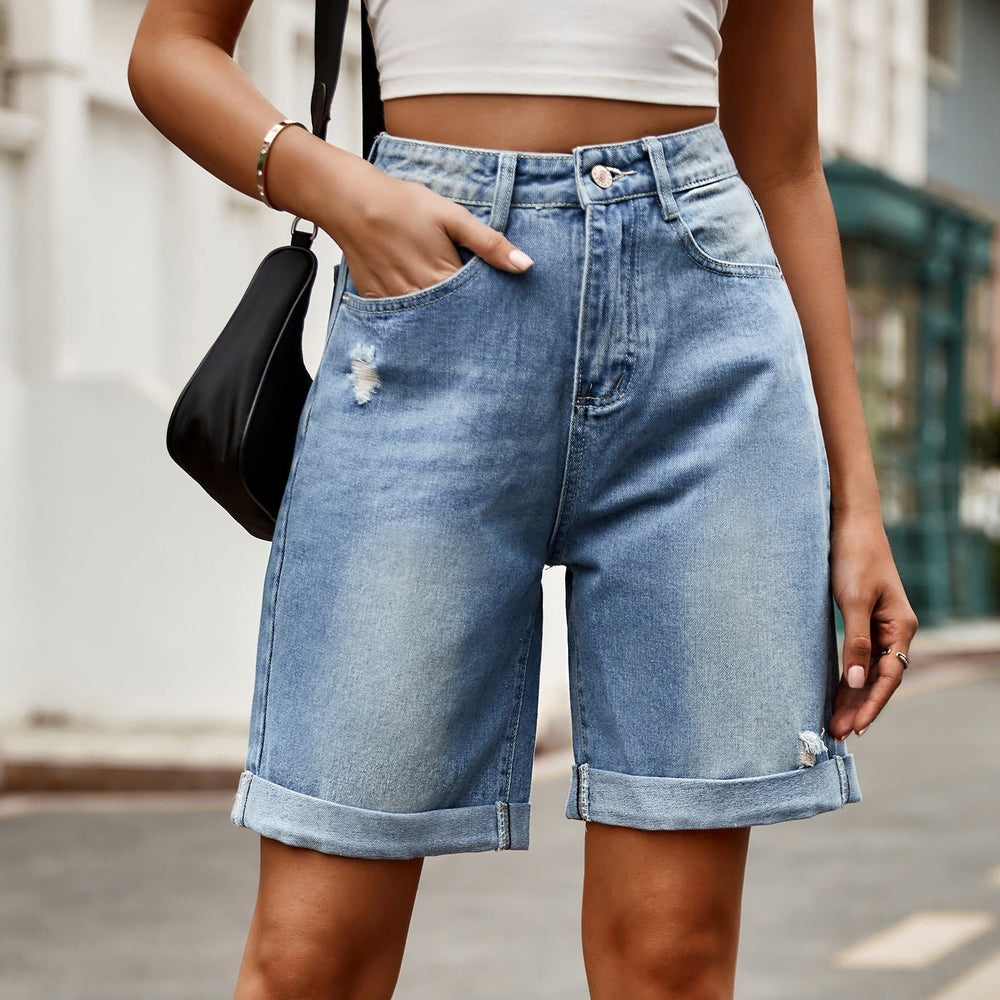 Vornelle | Women's Relaxed Fit Denim Shorts - Light Blue - Image 2