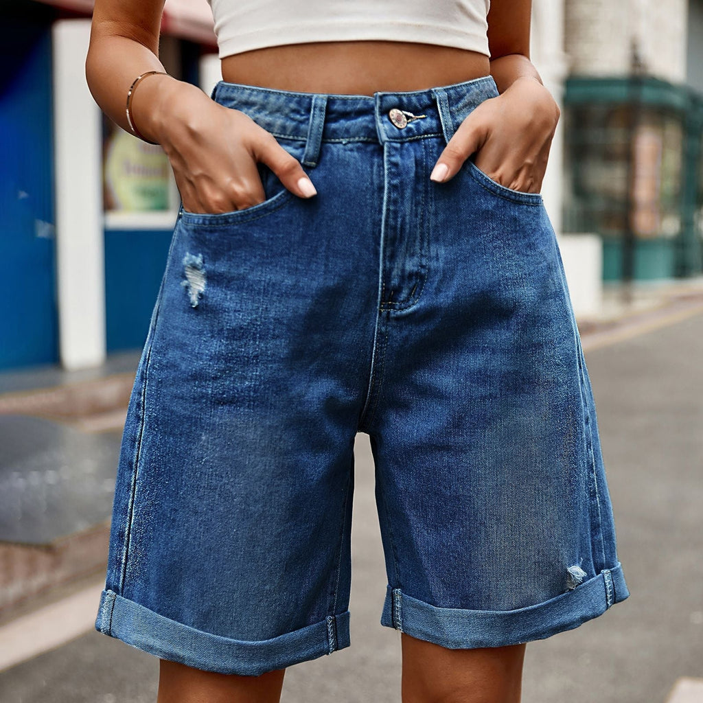 Vornelle | Women's Relaxed Fit Denim Shorts - Light Blue - Image 4