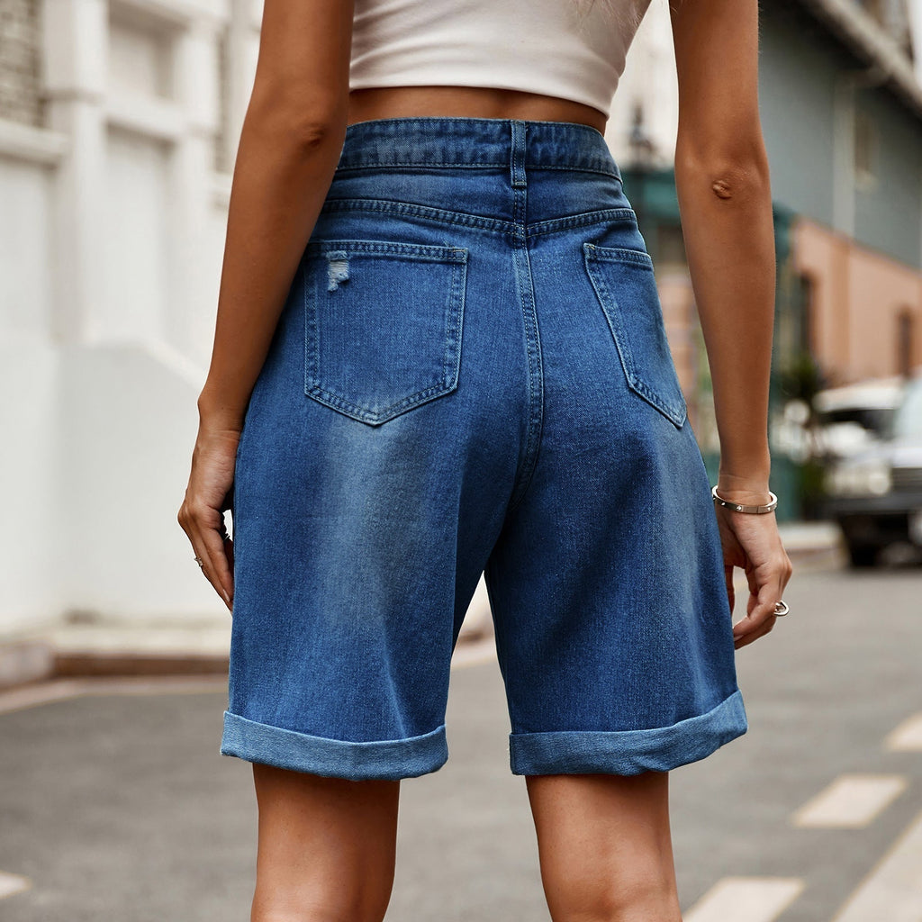 Vornelle | Women's Relaxed Fit Denim Shorts - Light Blue - Image 5
