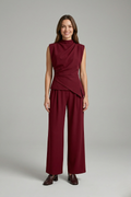 Vornessa | Women's Two Piece Set Draped Top & Wide Leg Trousers - Burgundy - Image 1