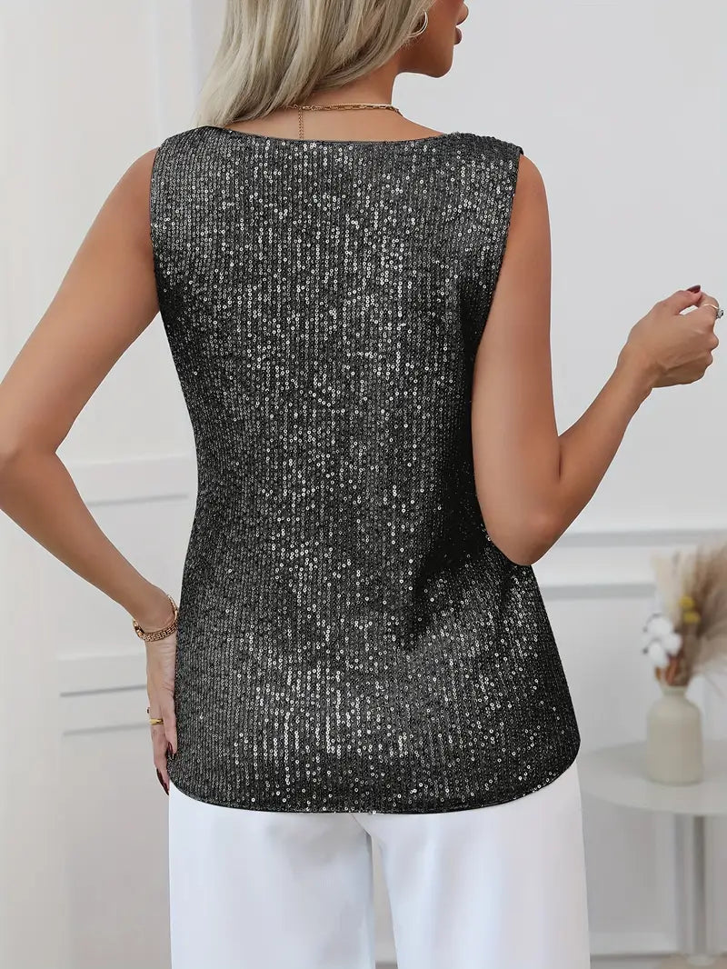 Vorrinda | Women's Sequin Sleeveless V-Neck Evening Top - Image 10