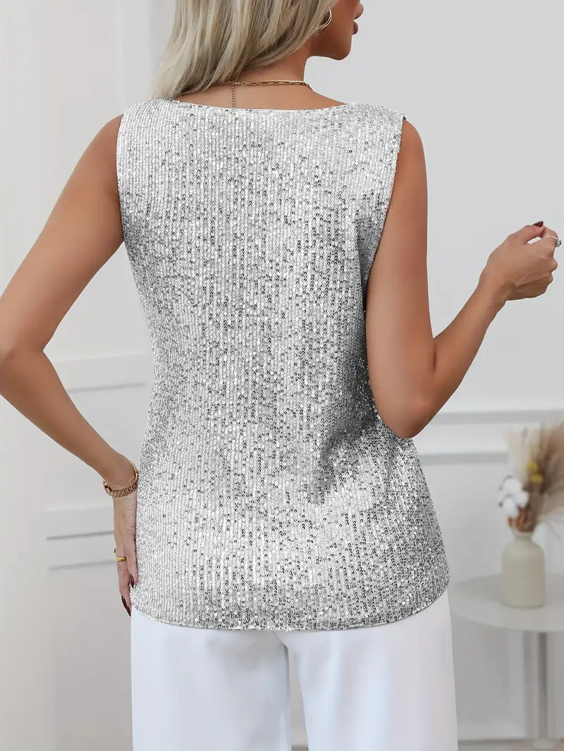Vorrinda | Women's Sequin Sleeveless V-Neck Evening Top - Image 18