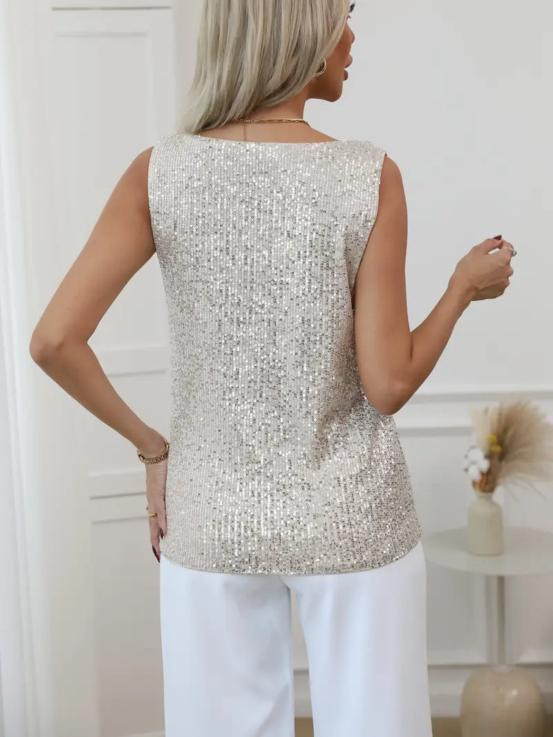 Vorrinda | Women's Sequin Sleeveless V-Neck Evening Top - Image 8