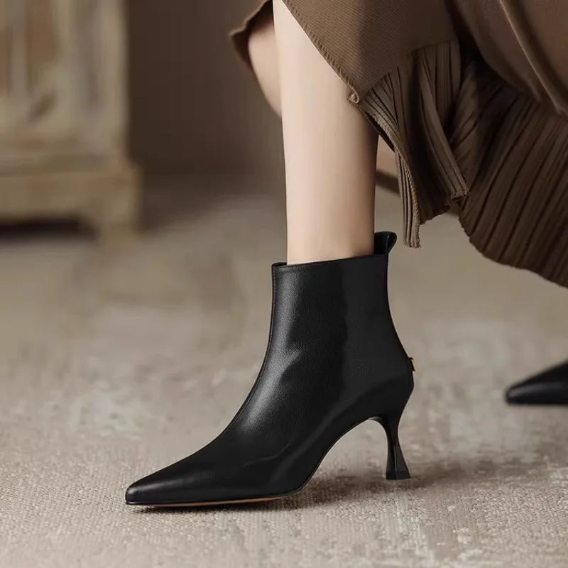 Wrenith | Women's Heeled Ankle Boots Pointed Toe - Black - Image 1