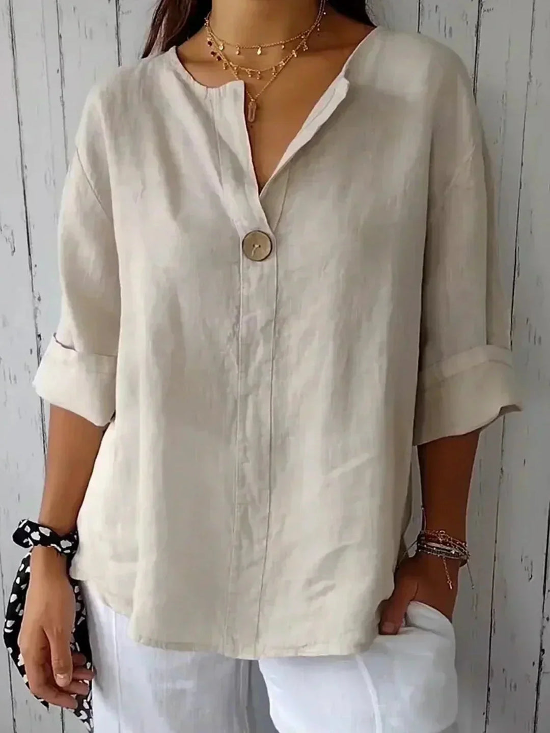 Wrenova | Women's Boho Top V-Neck Linen Blouse - Image 1