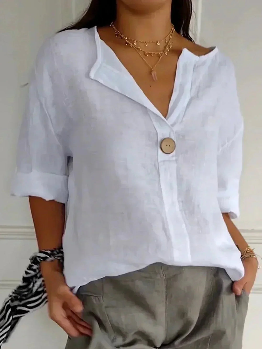 Wrenova | Women's Boho Top V-Neck Linen Blouse - Image 2