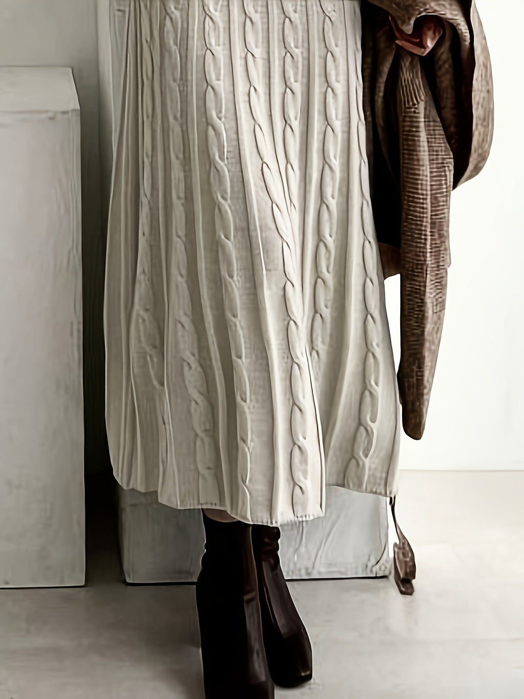 Wrenova | Women's Cable-Knit Maxi Dress - Cream - Image 5