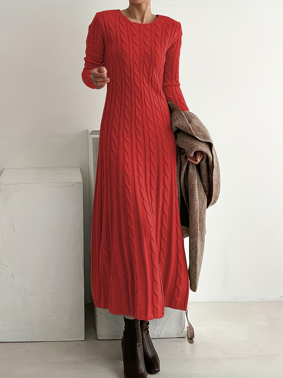 Wrenova | Women's Cable-Knit Maxi Dress - Cream - Image 7