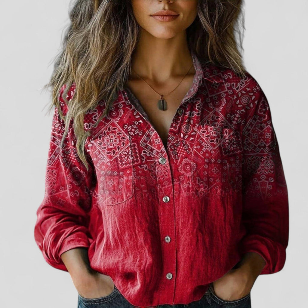 Wrenova | Women's Floral Linen Top Long Sleeve - Image 2