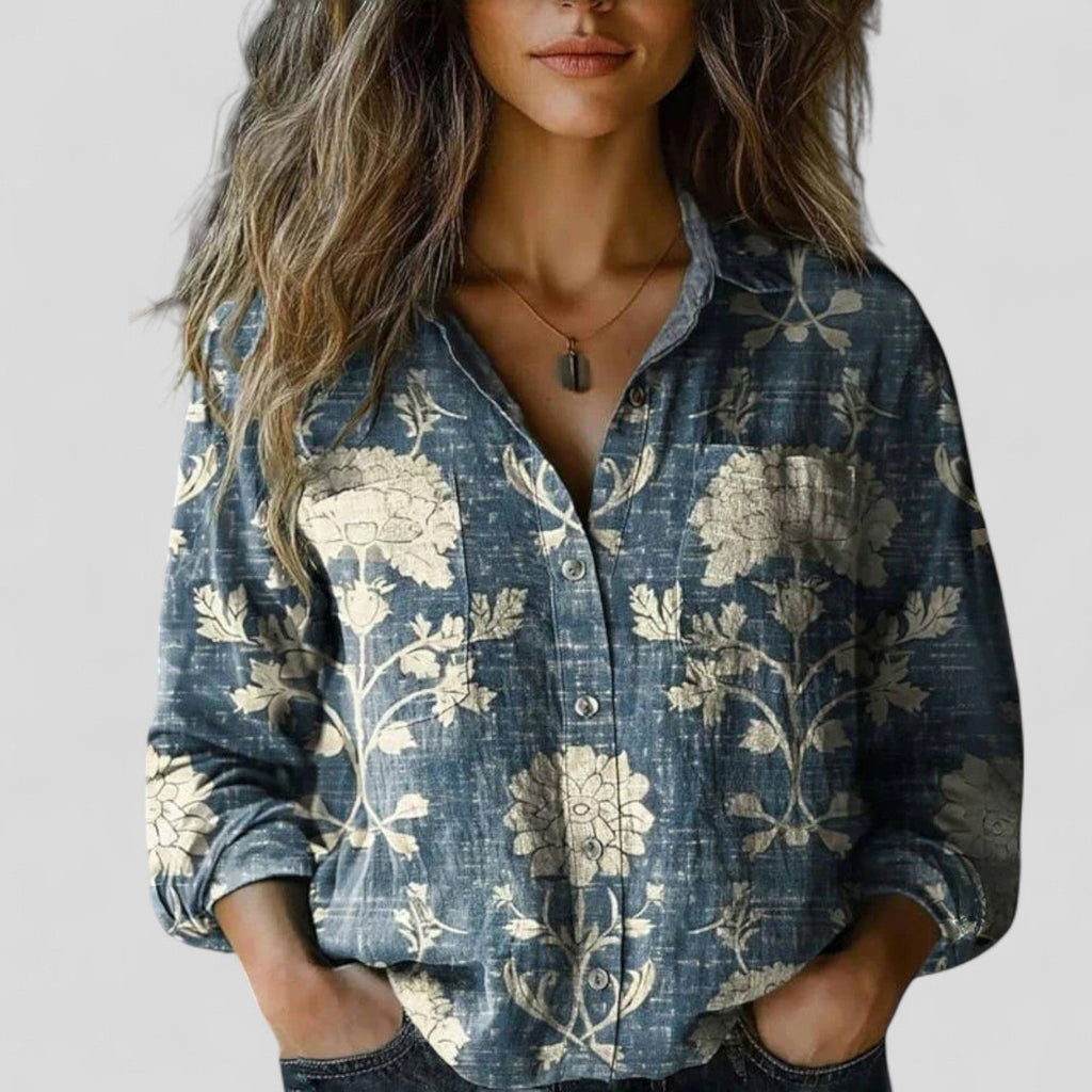 Wrenova | Women's Floral Linen Top Long Sleeve - Image 3